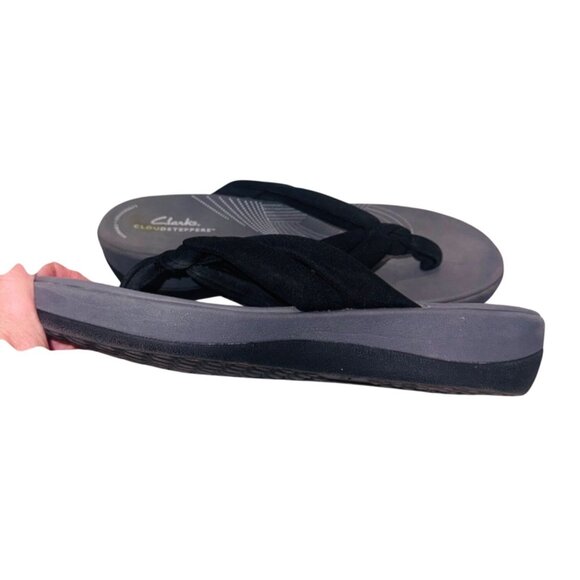 Clarks Cloudsteppers Sandals  9 Black Gray Cushioned Flip Flops Slip-On Casual - Picture 7 of 9